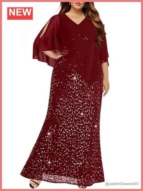 Plus Size Formal Evening Mother of the Bride Prom Long Dress Chiffon Cape